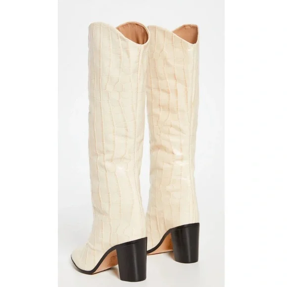 SCHUTZ Maryana Block Heel Boot Ivory Croc Embossed Leather Cowboy Knee High 6B - Picture 5 of 12